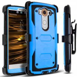 LG V10 Case, [SUPER GUARD] Dual Layer Protection With [Built-in Screen Protector] Holster Locking Belt Clip+Circle(TM) Stylus Touch Screen Pen (Blue)